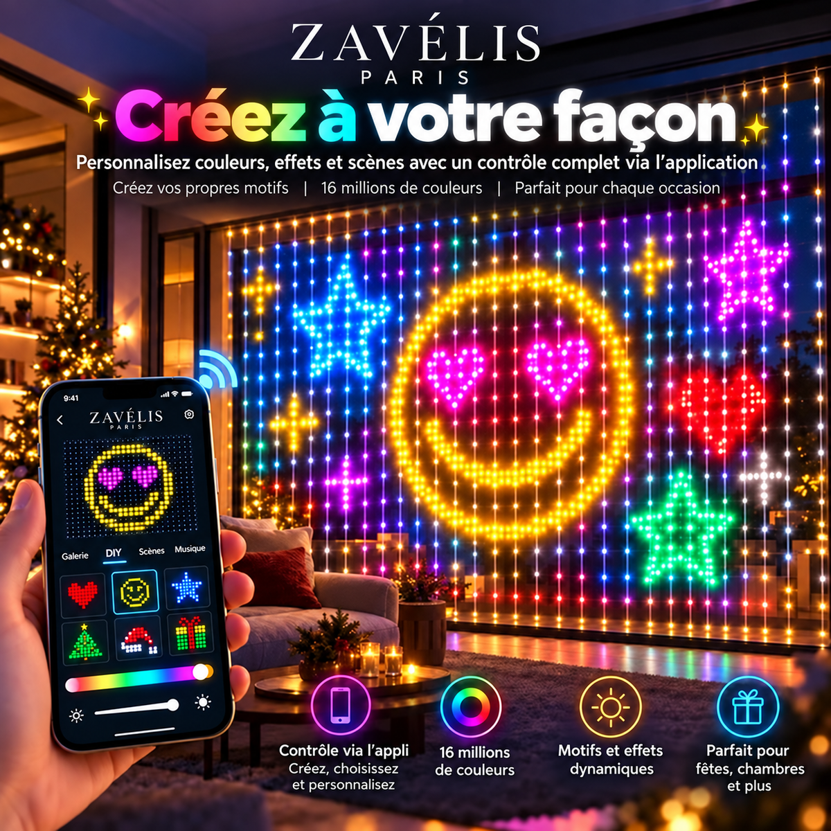 Zavelis™ Rideau Lumineux LED Intelligent
