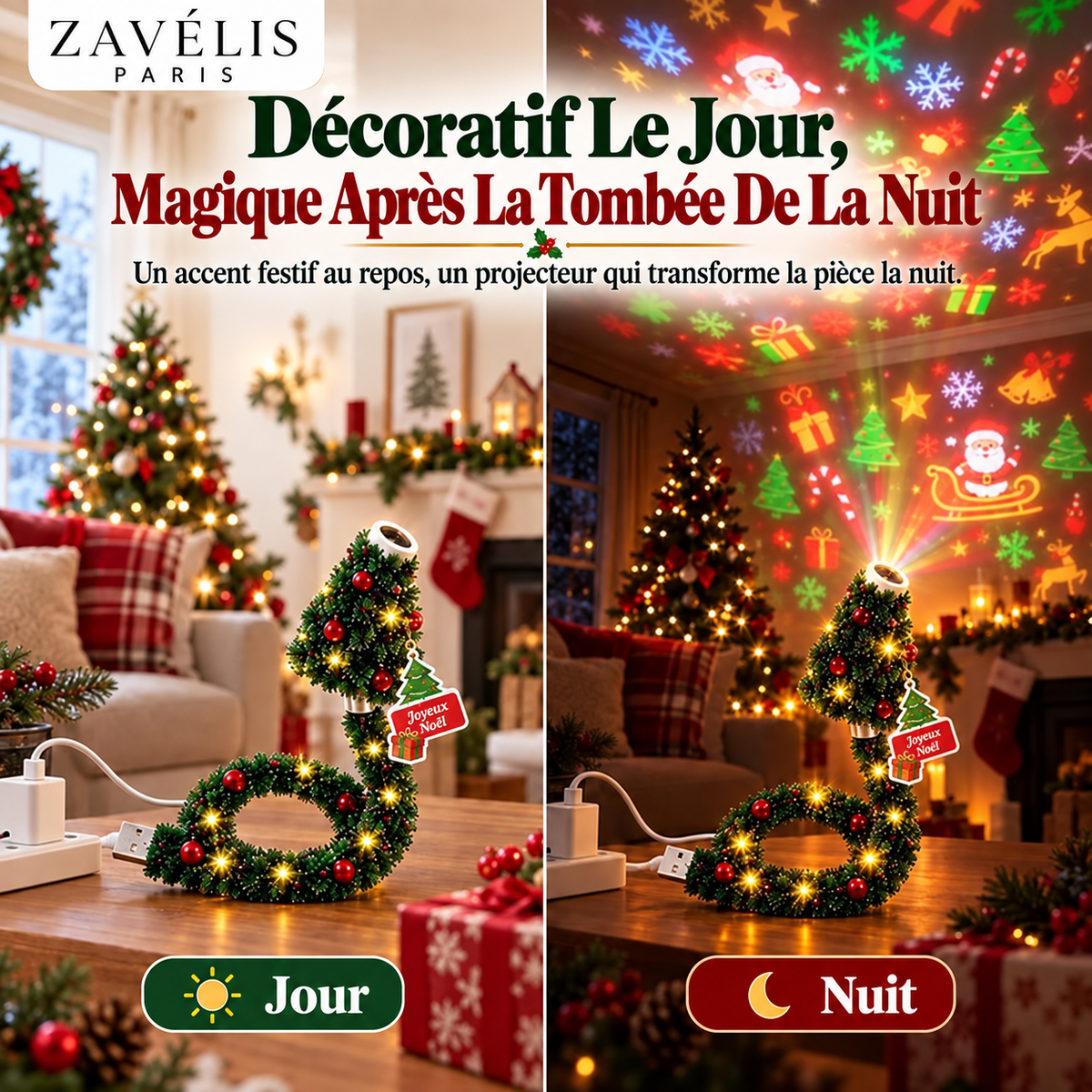 Zavelis™ Projecteur de Noël USB en Forme de Sapin