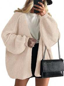 Zavelis™ Gilet Oversize en Maille Ouvert sur le Devant - Abricot