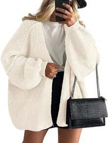 Zavelis™ Gilet Oversize en Maille Ouvert sur le Devant - Blanc