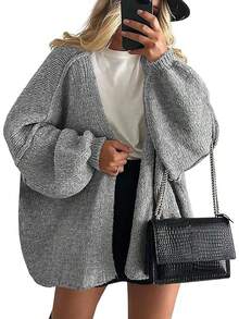 Zavelis™ Gilet Oversize en Maille Ouvert sur le Devant - Gris