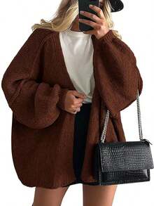 Zavelis™ Gilet Oversize en Maille Ouvert sur le Devant - Marron
