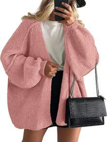 Zavelis™ Gilet Oversize en Maille Ouvert sur le Devant - Rose