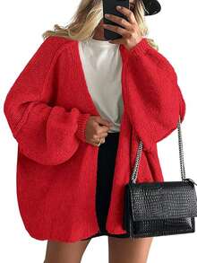 Zavelis™ Gilet Oversize en Maille Ouvert sur le Devant - Rouge
