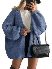 Zavelis™ Gilet Oversize en Maille Ouvert sur le Devant - Bleu