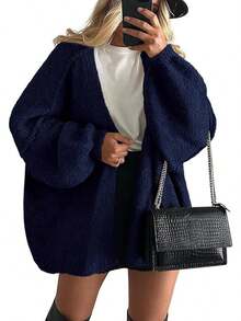 Zavelis™ Gilet Oversize en Maille Ouvert sur le Devant - Bleu foncé