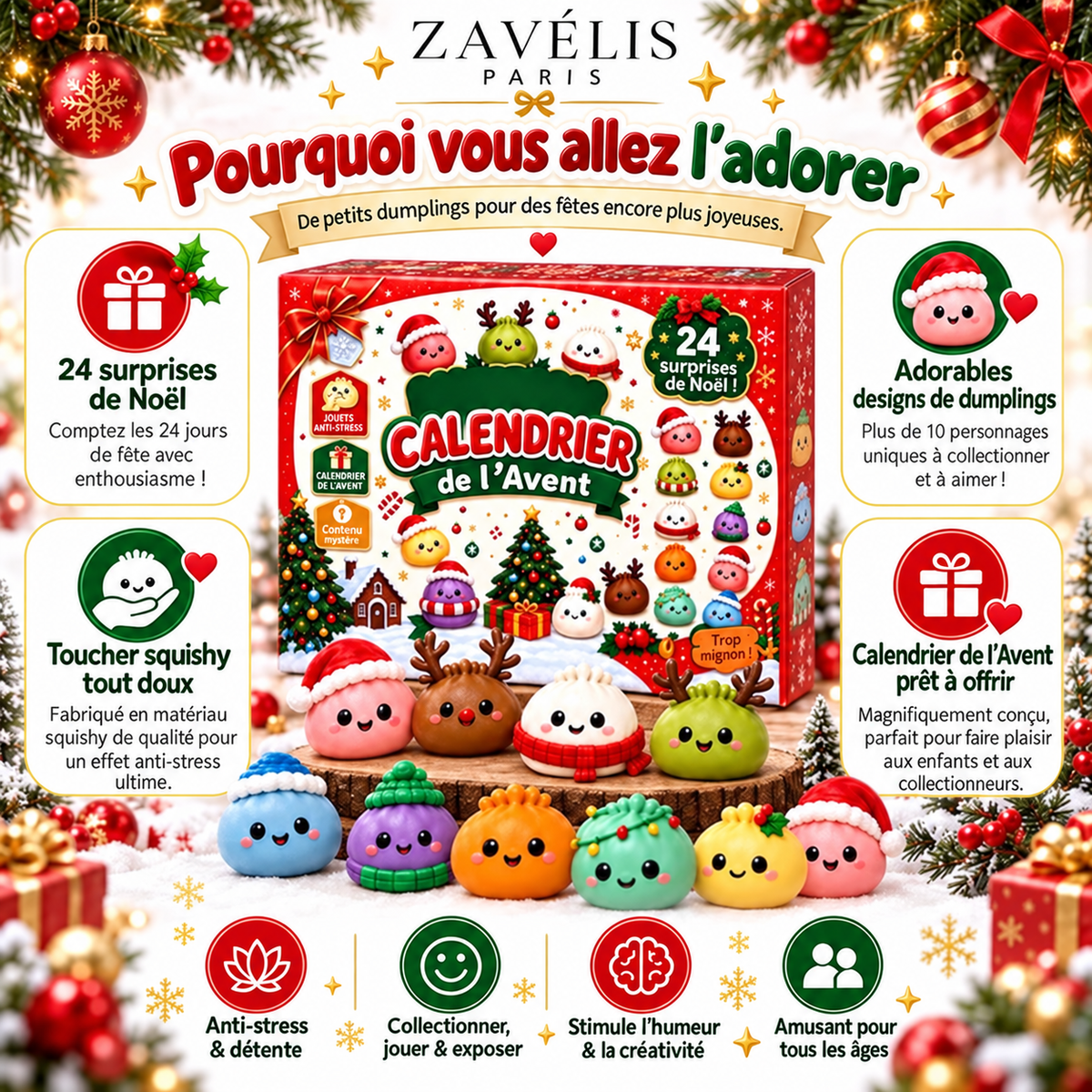 Zavelis™ Calendrier de l’Avent Squishy DumplingJoy