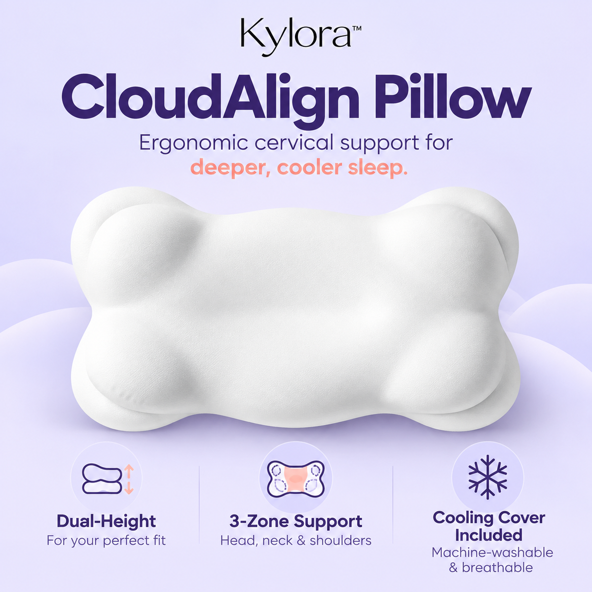 Zavelis™ CloudAlign Oreiller Cervical Ergonomique à Mémoire de Forme
