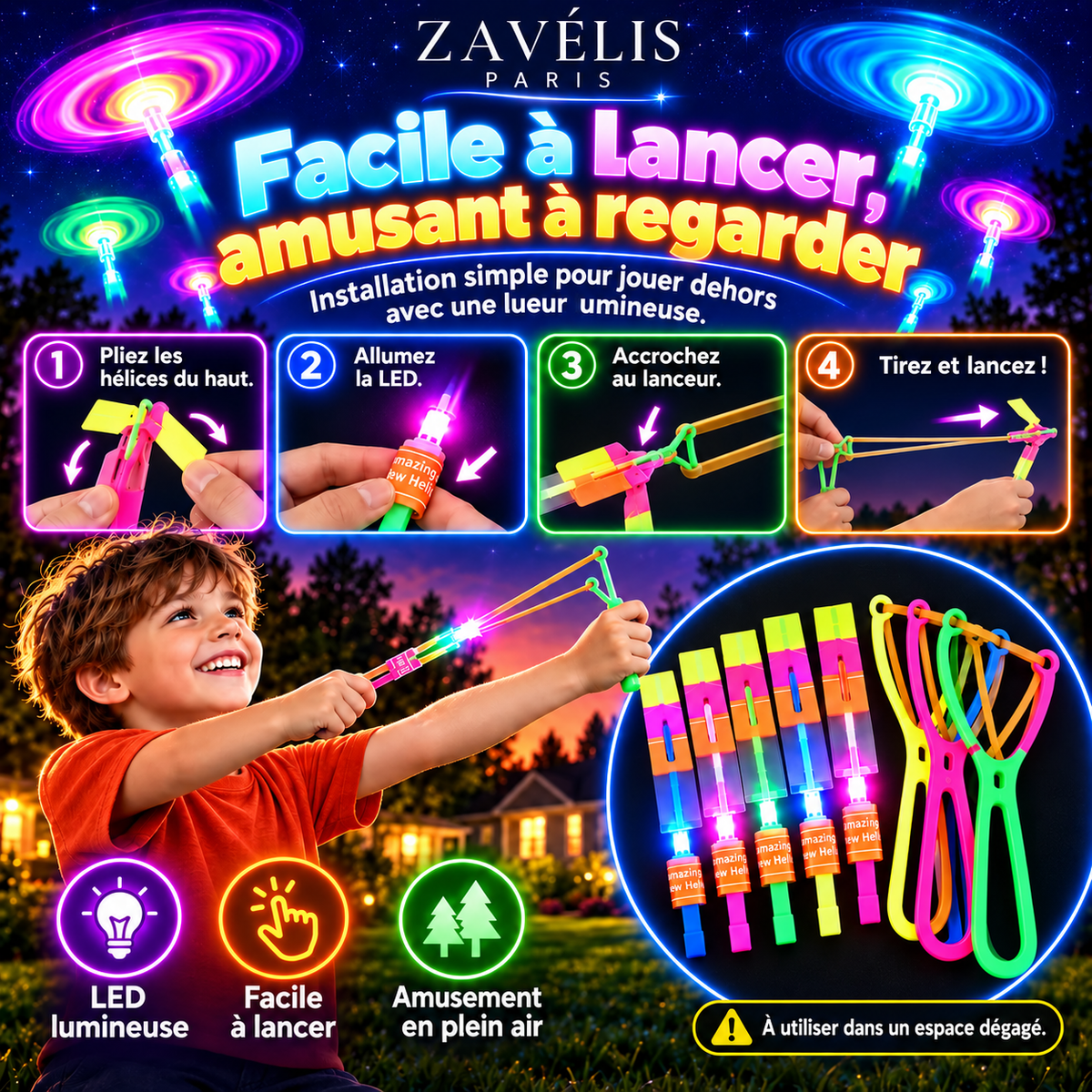 Zavelis™ Hélicoptère Volant LED avec Lanceur Élastique