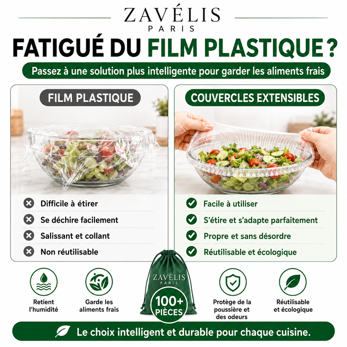 Zavelis™ Housses Alimentaires Extensibles FreshSeal