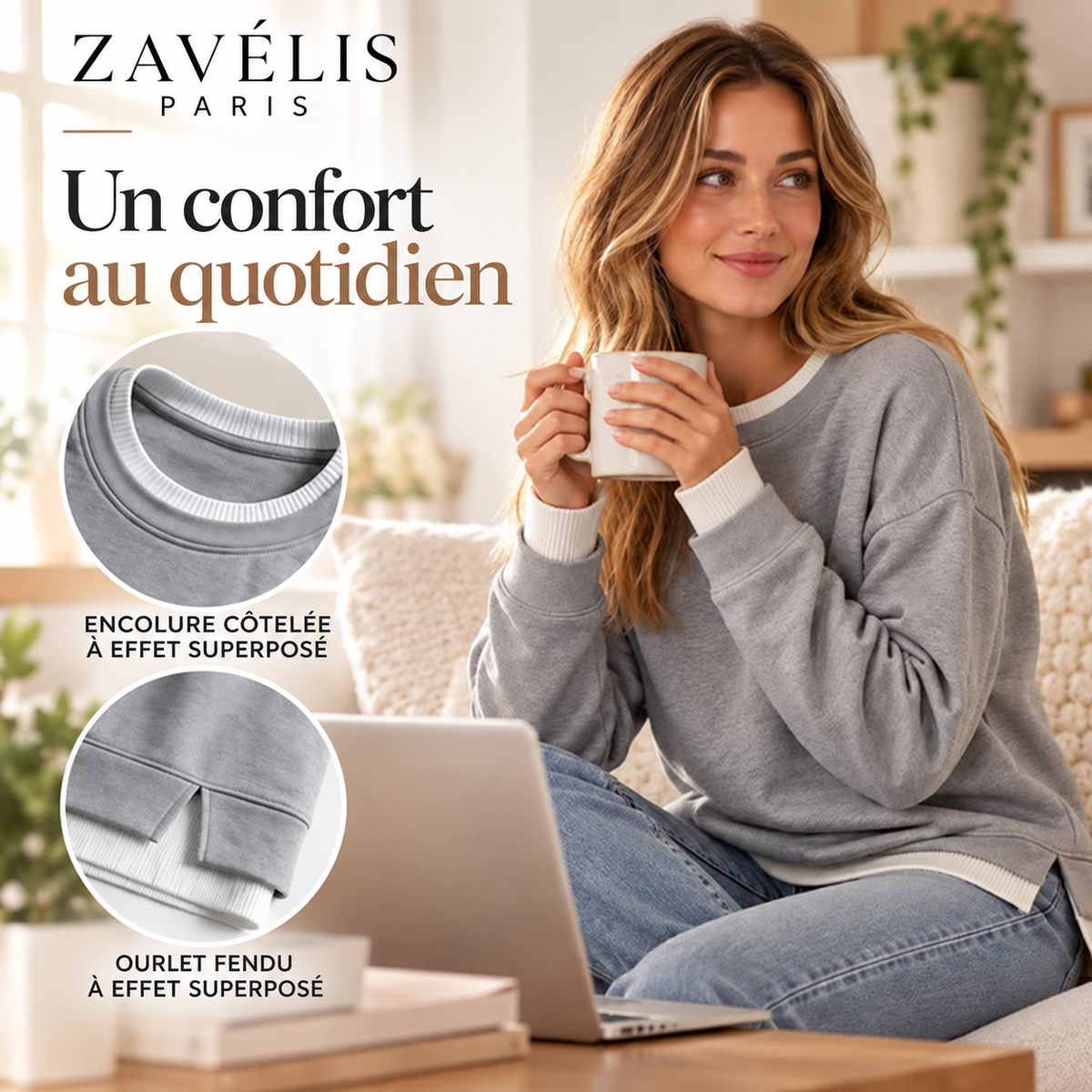 Zavelis™ Sweat Patchwork à Effet Superposé