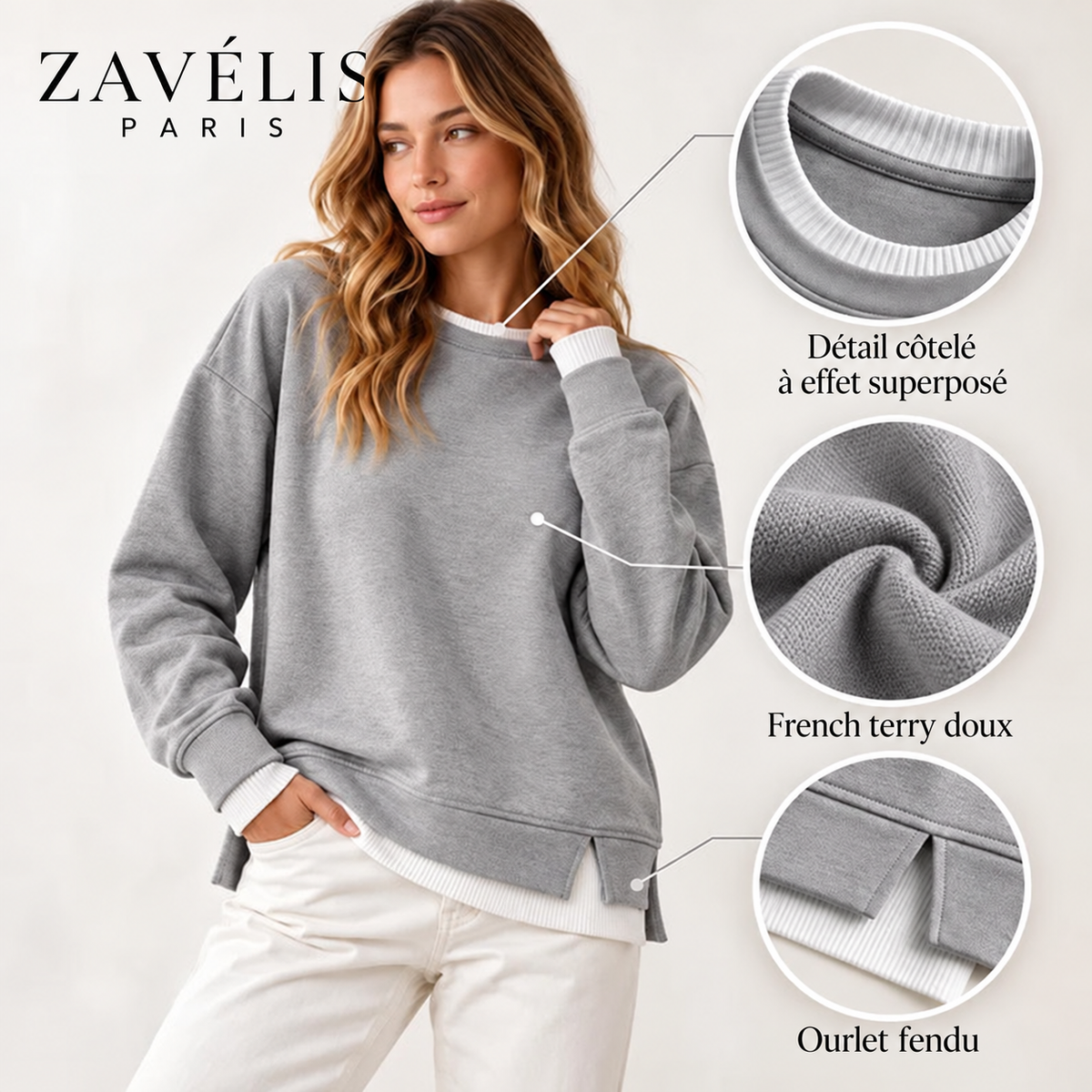 Zavelis™ Sweat Patchwork à Effet Superposé