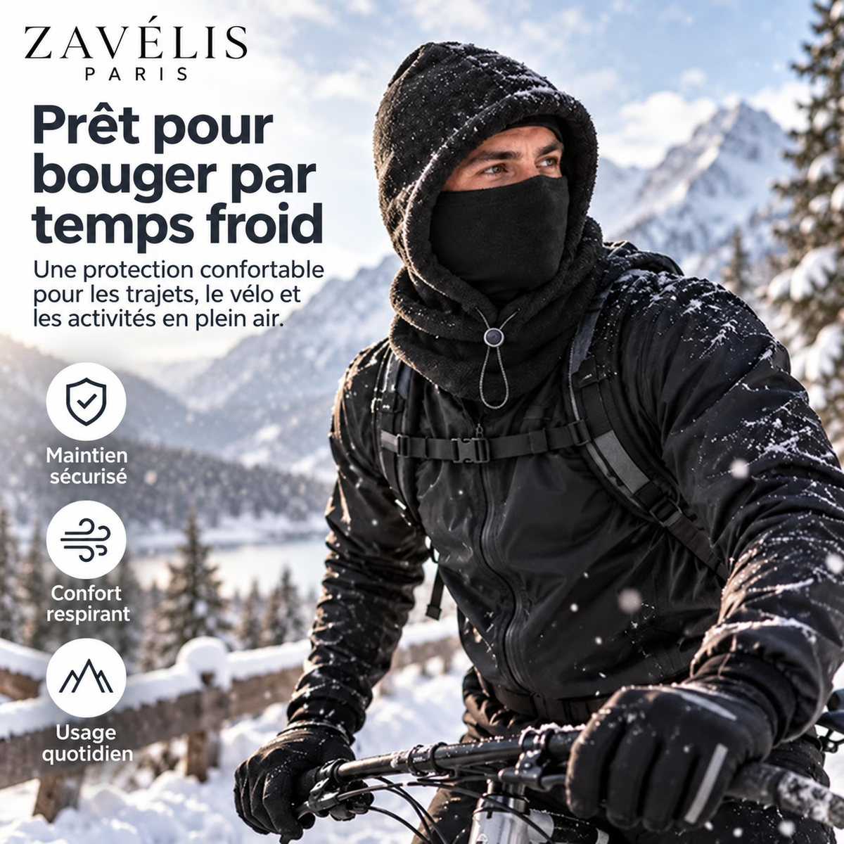 Zavelis™ Cagoule d’Hiver Doublée Polaire avec Cache-Visage Intégré