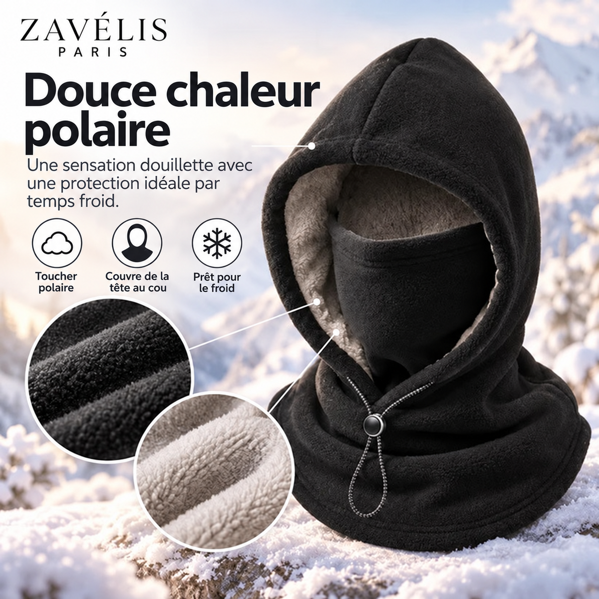 Zavelis™ Cagoule d’Hiver Doublée Polaire avec Cache-Visage Intégré