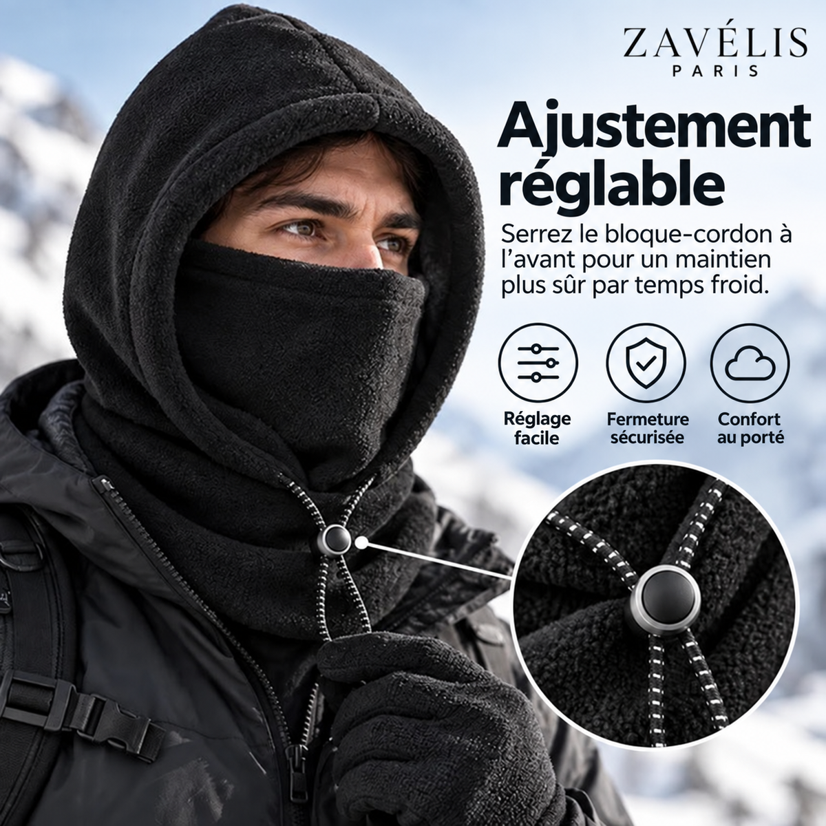Zavelis™ Cagoule d’Hiver Doublée Polaire avec Cache-Visage Intégré