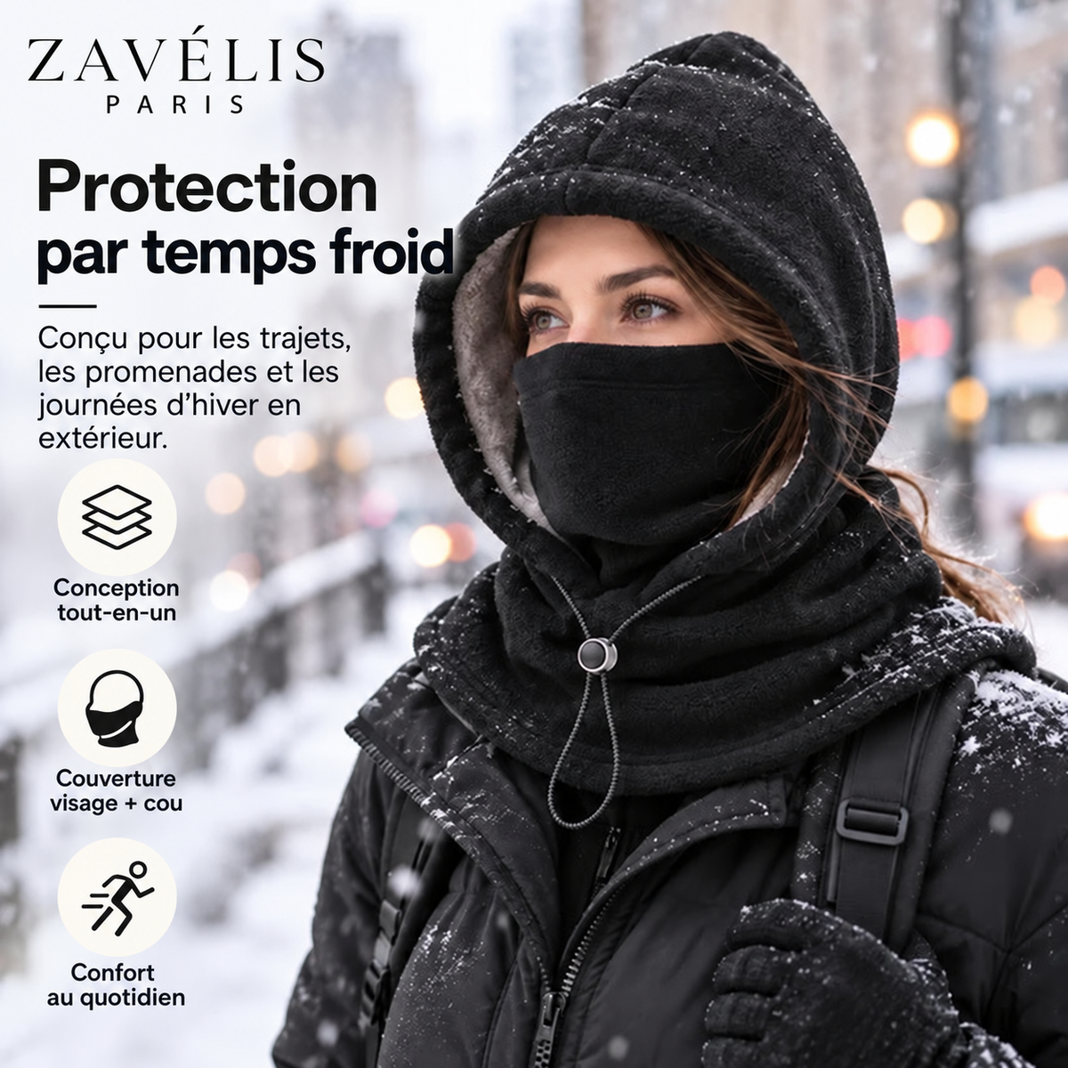 Zavelis™ Cagoule d’Hiver Doublée Polaire avec Cache-Visage Intégré