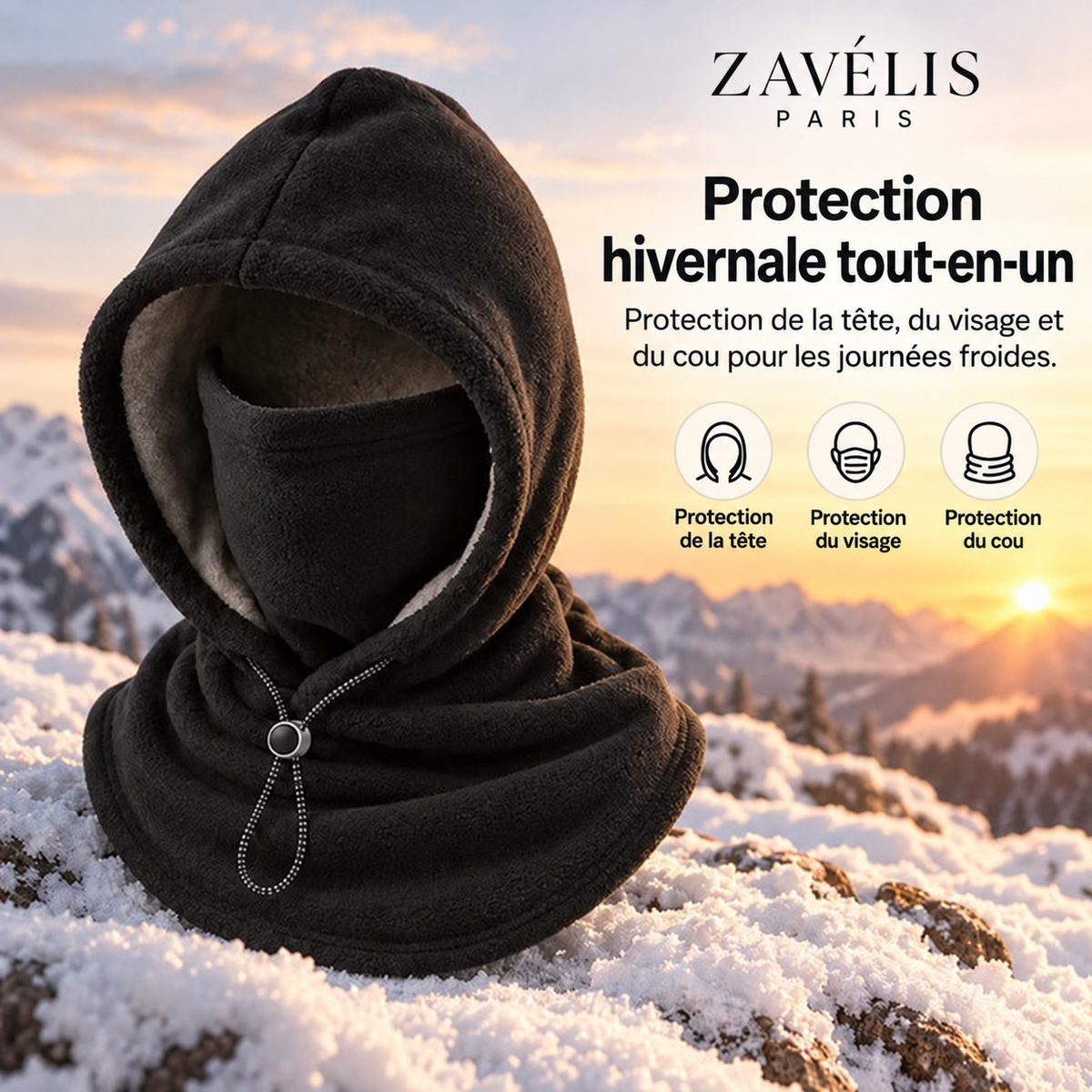 Zavelis™ Cagoule d’Hiver Doublée Polaire avec Cache-Visage Intégré
