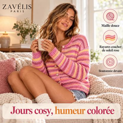 Zavelis™ Gilet Rayé Multicolore en Maille