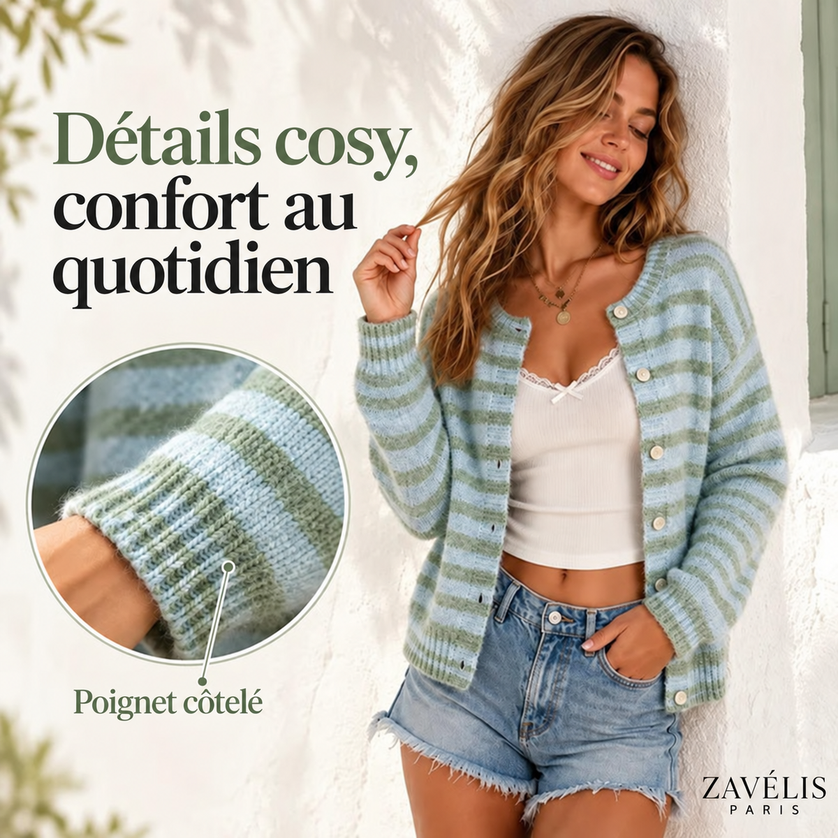 Zavelis™ Gilet Rayé Multicolore en Maille