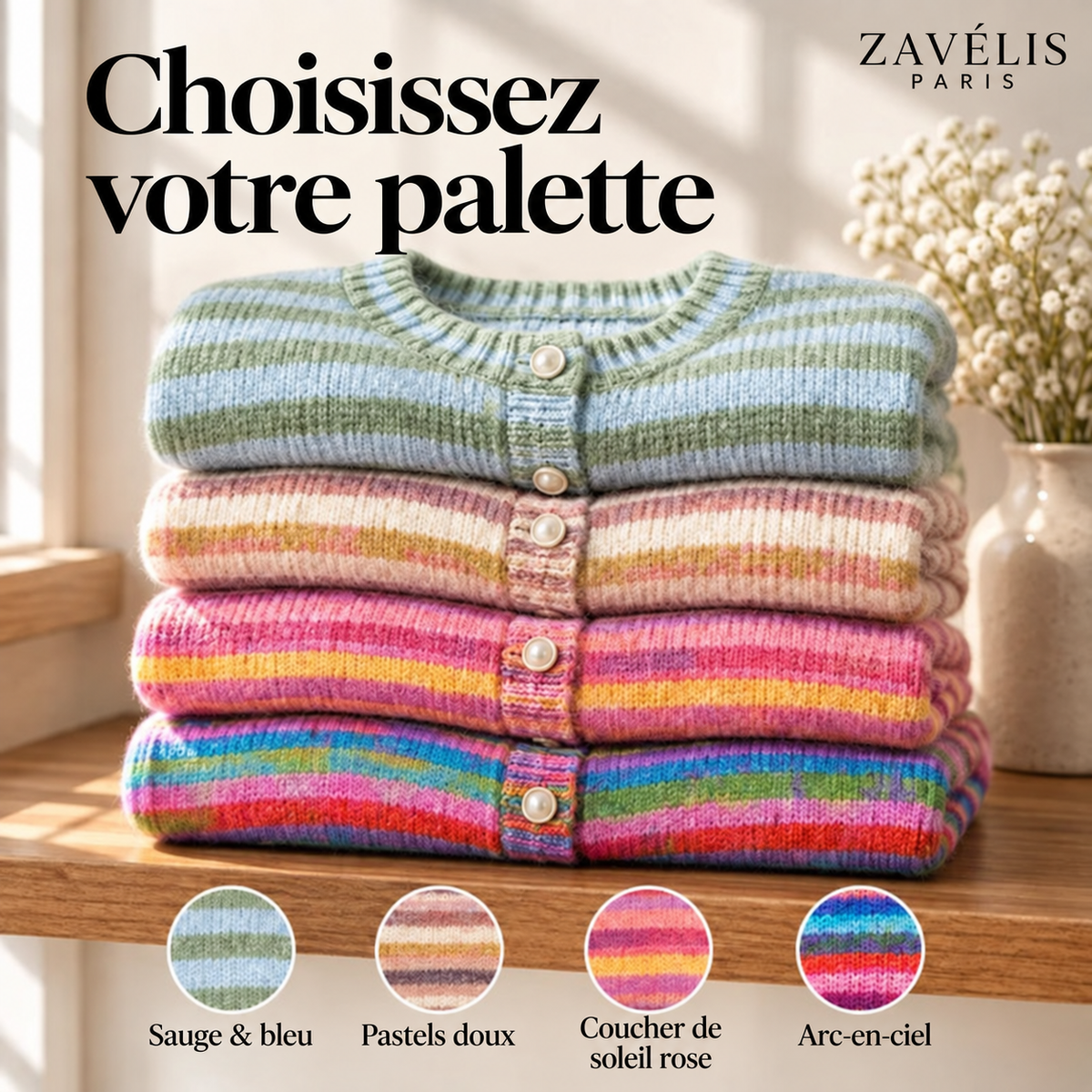 Zavelis™ Gilet Rayé Multicolore en Maille