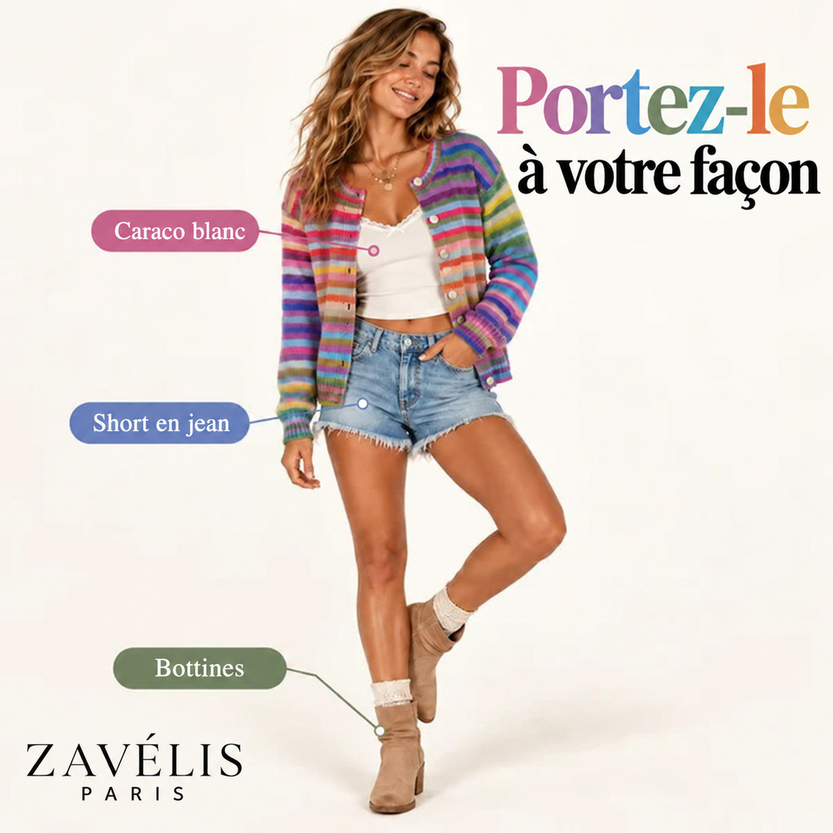 Zavelis™ Gilet Rayé Multicolore en Maille