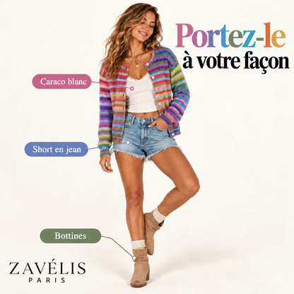 Zavelis™ Gilet Rayé Multicolore en Maille