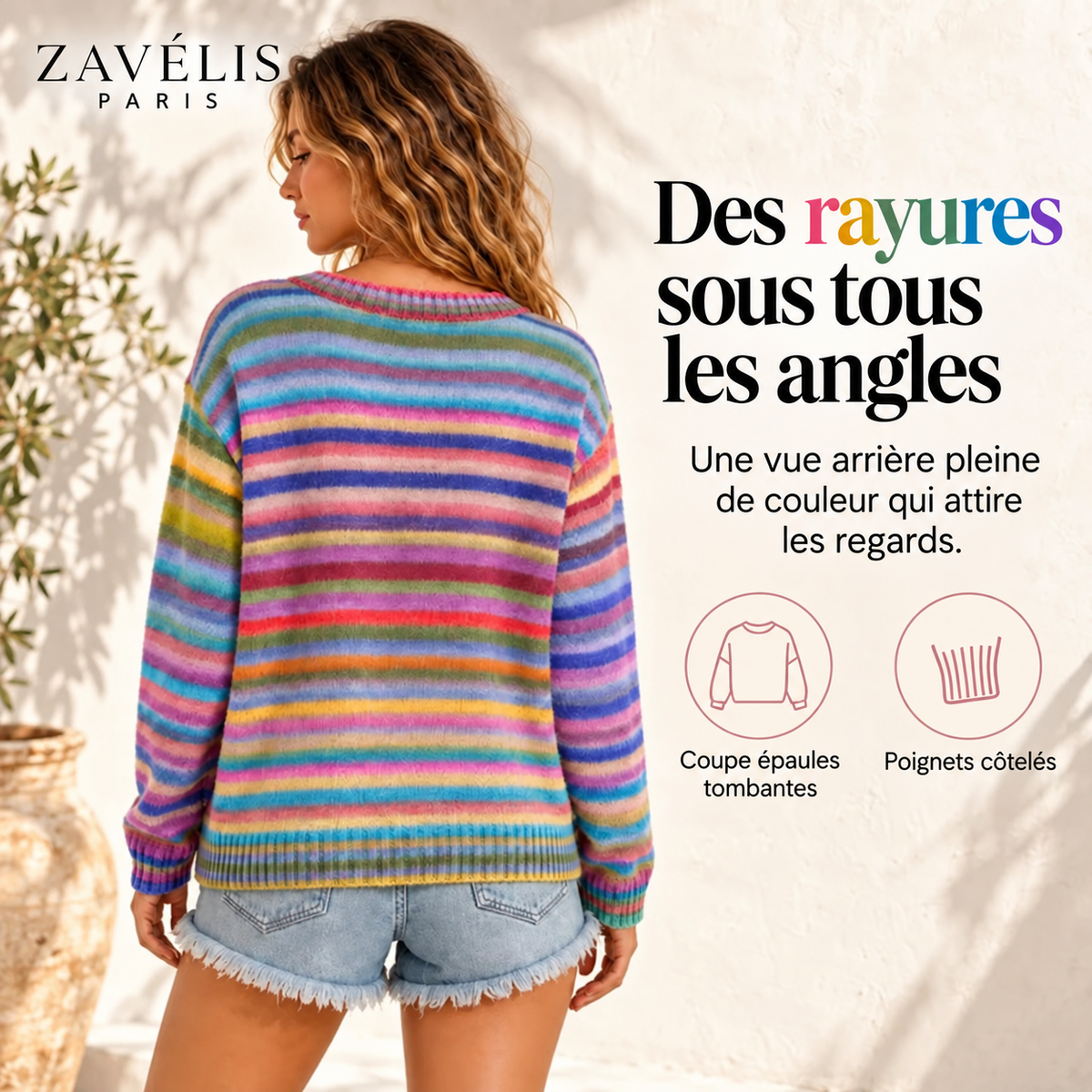 Zavelis™ Gilet Rayé Multicolore en Maille