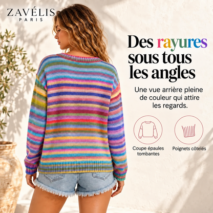 Zavelis™ Gilet Rayé Multicolore en Maille