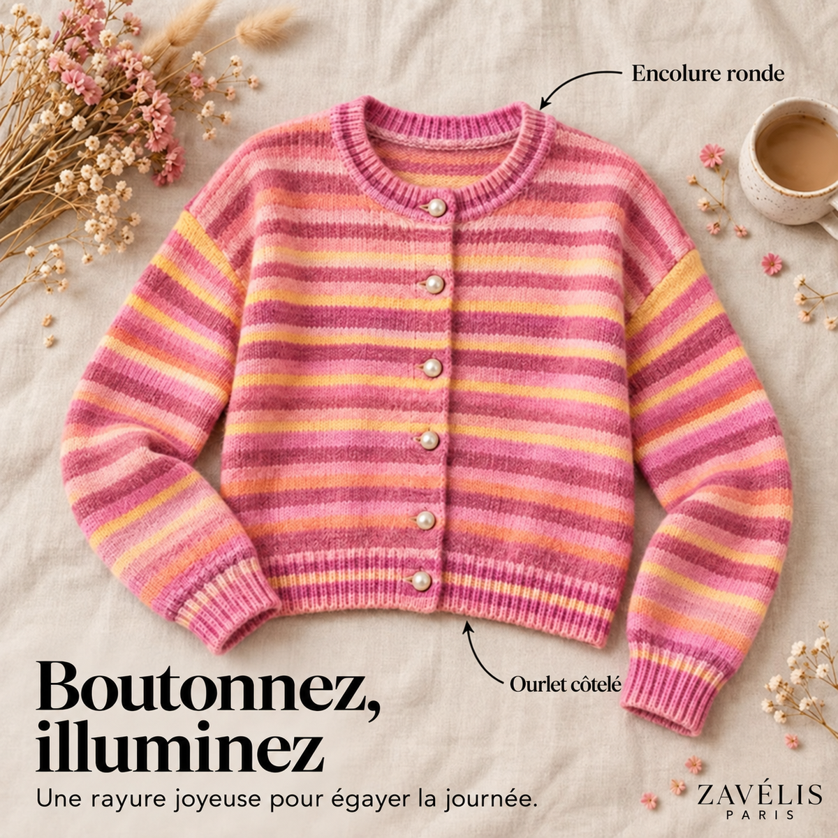 Zavelis™ Gilet Rayé Multicolore en Maille
