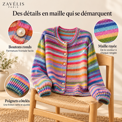 Zavelis™ Gilet Rayé Multicolore en Maille