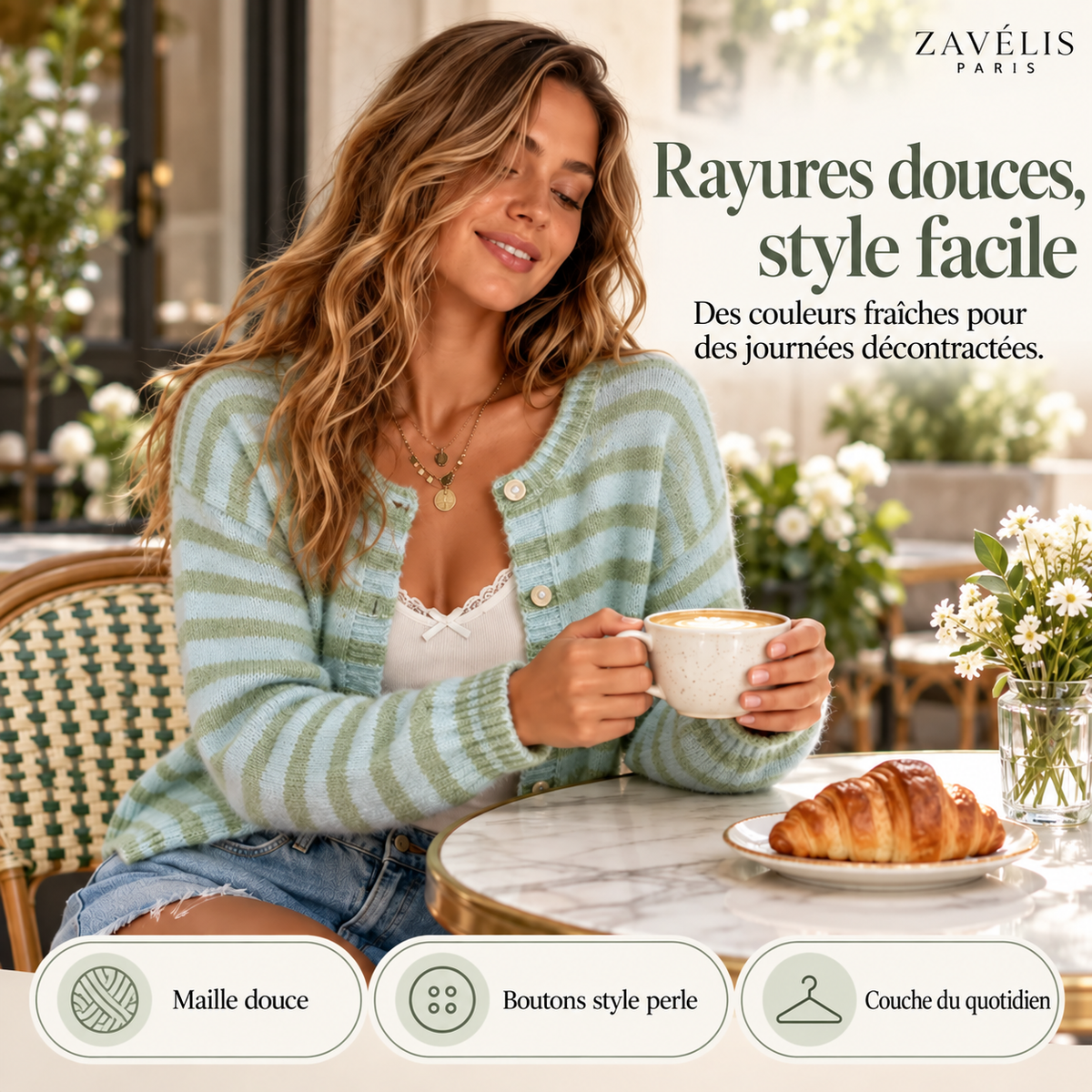 Zavelis™ Gilet Rayé Multicolore en Maille
