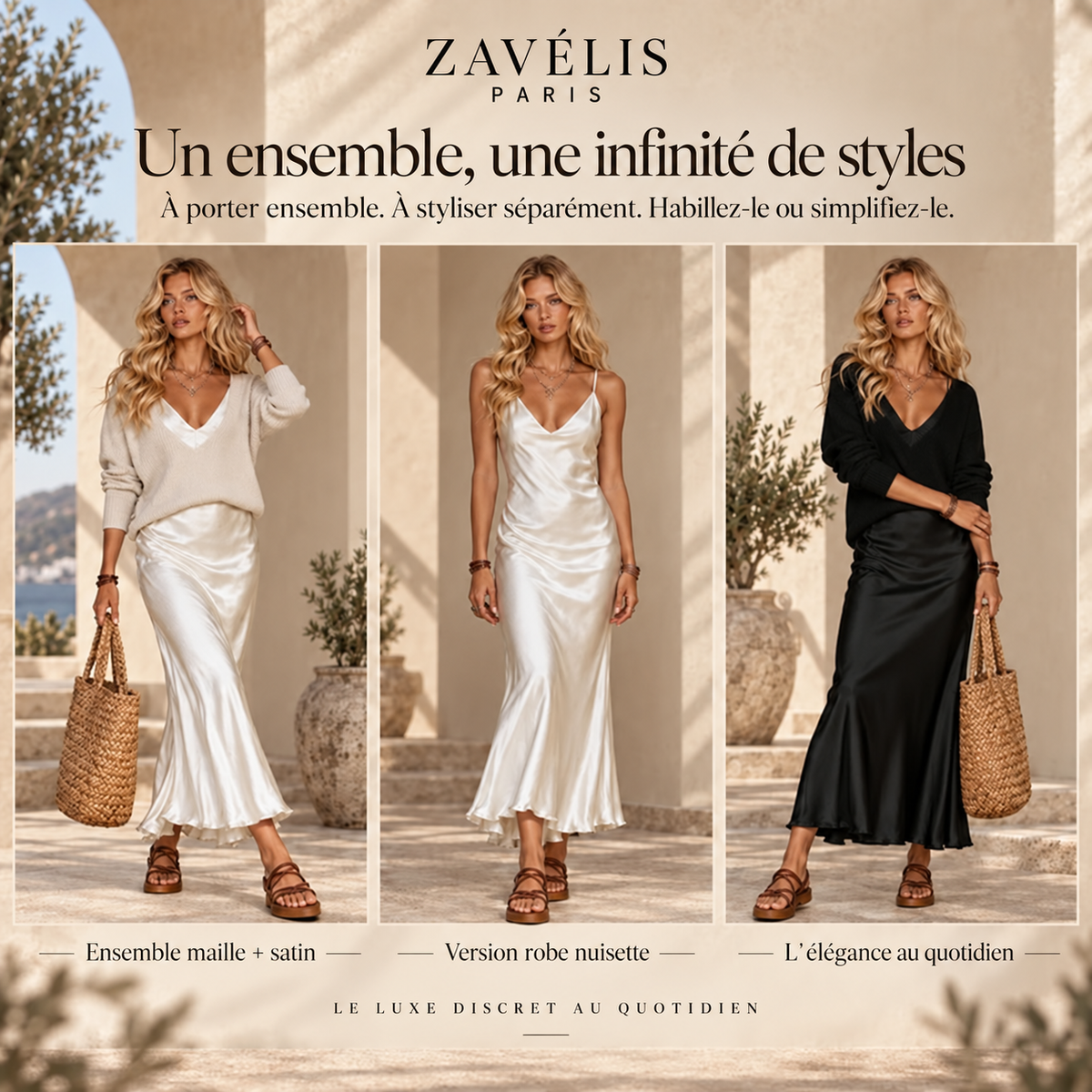 Zavelis™ Ensemble 2 Pièces Silque en Maille & Satin