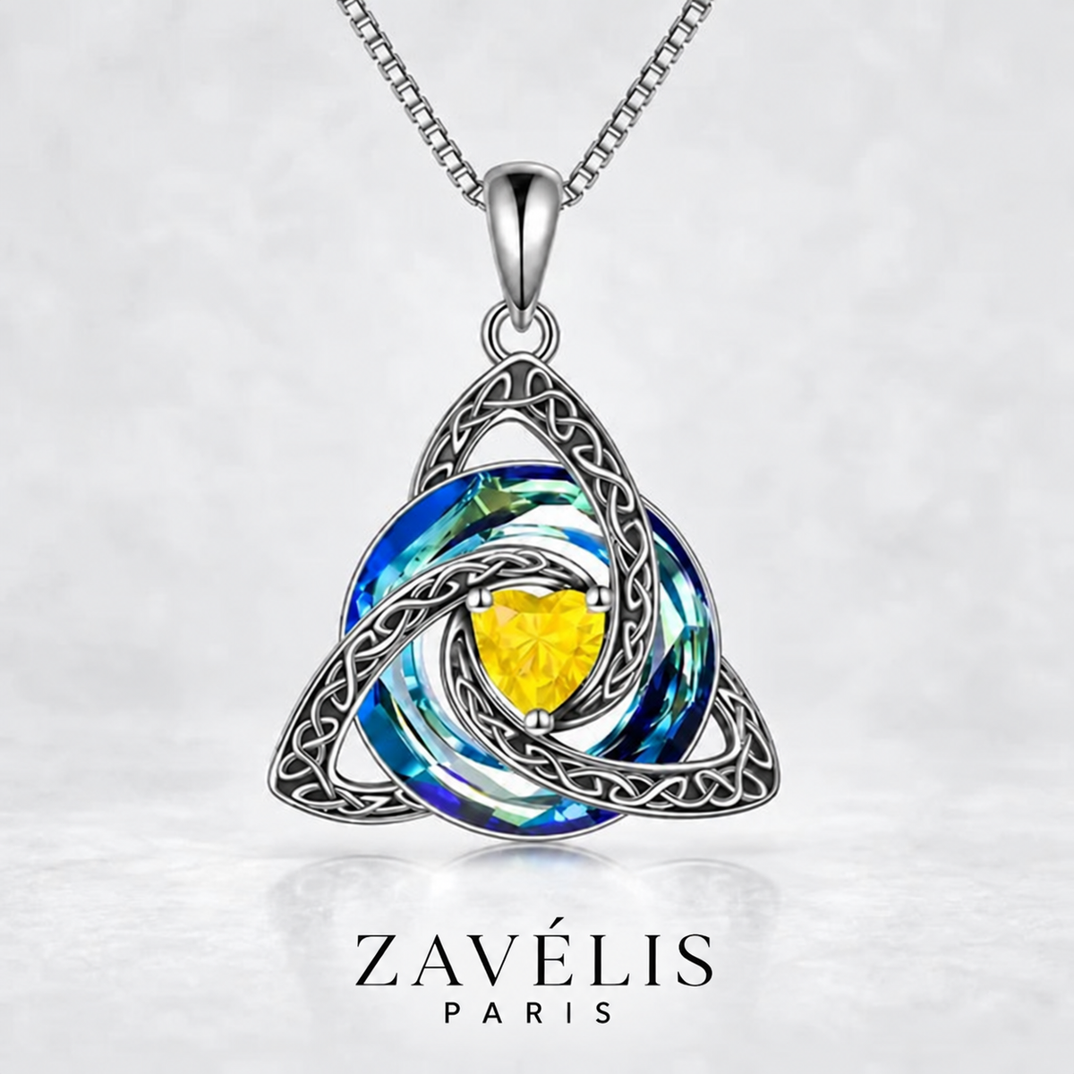 Zavelis™ Collier Nœud Celtique de la Trinité avec Pierre de Naissance