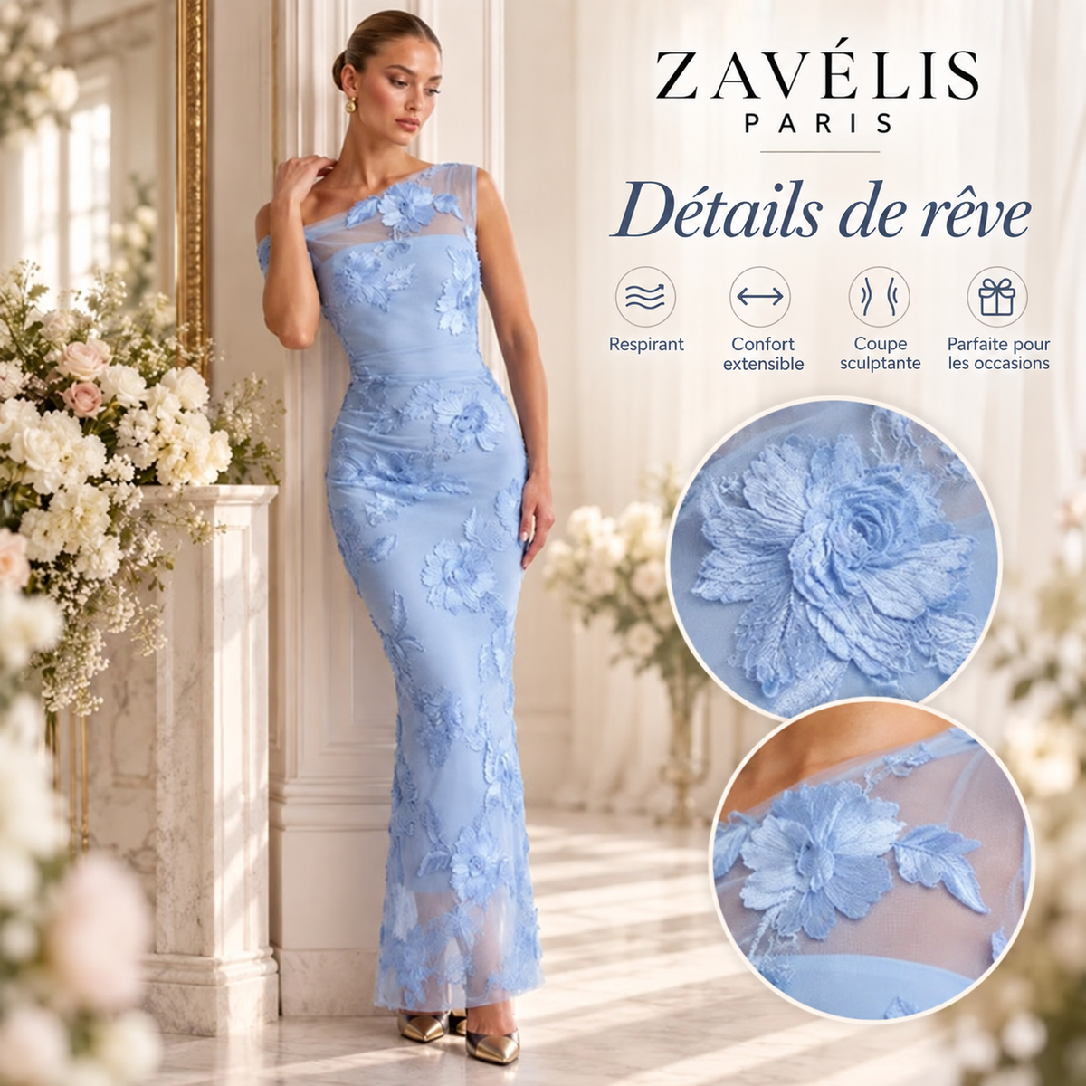 Zavelis™ Robe Fleuréa en Tulle Floral 3D