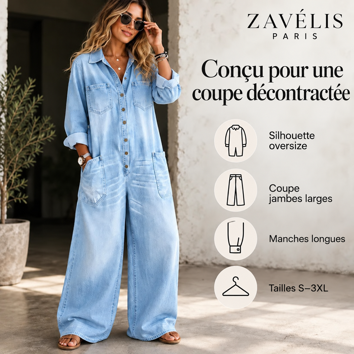 Zavelis™ Combinaison en Jean Oversize Femme