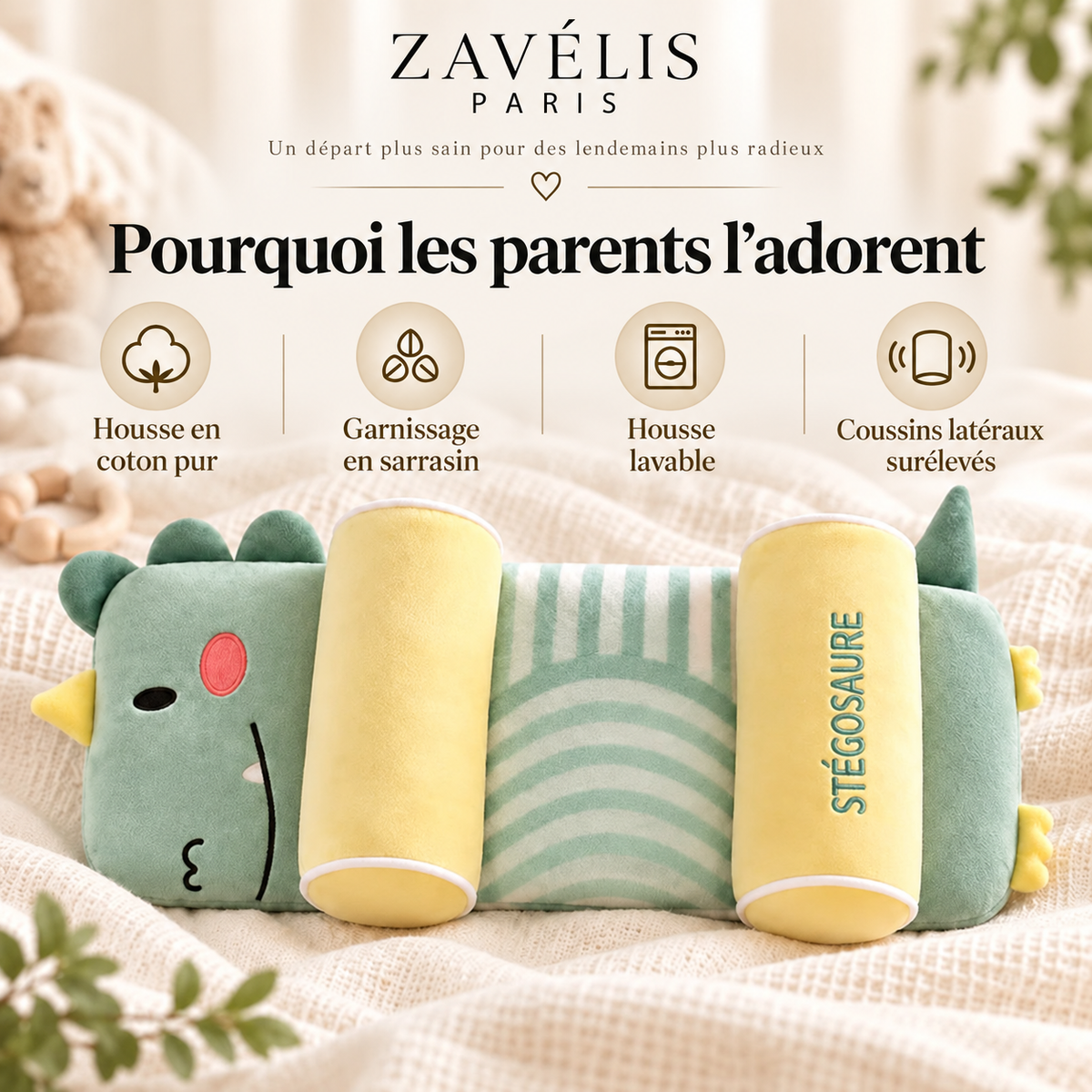 Zavelis™ Oreiller de Soutien pour la Tête de Bébé – Coton & Sarrasin