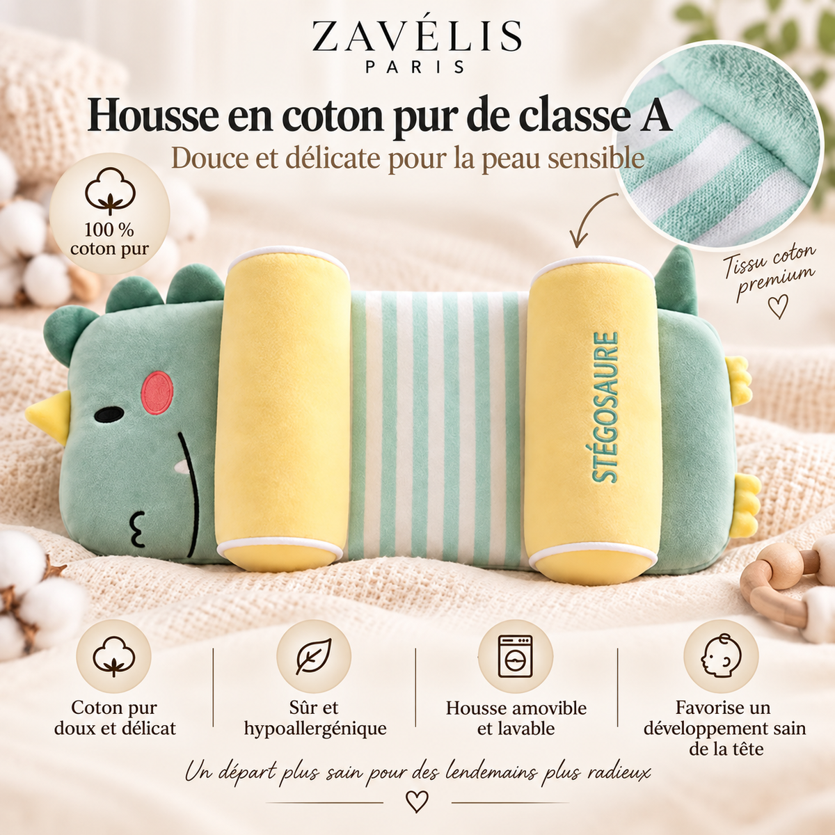 Zavelis™ Oreiller de Soutien pour la Tête de Bébé – Coton & Sarrasin