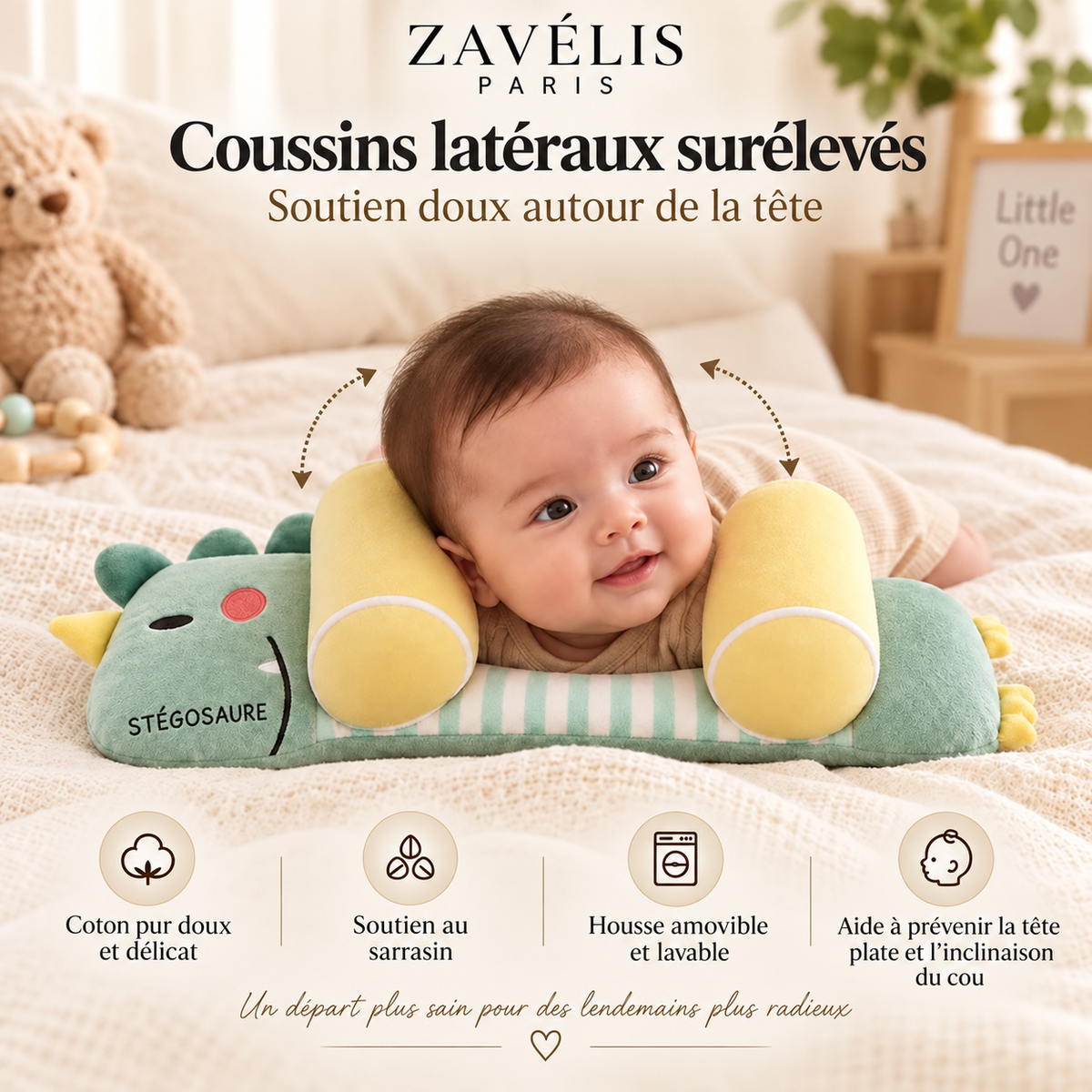 Zavelis™ Oreiller de Soutien pour la Tête de Bébé – Coton & Sarrasin