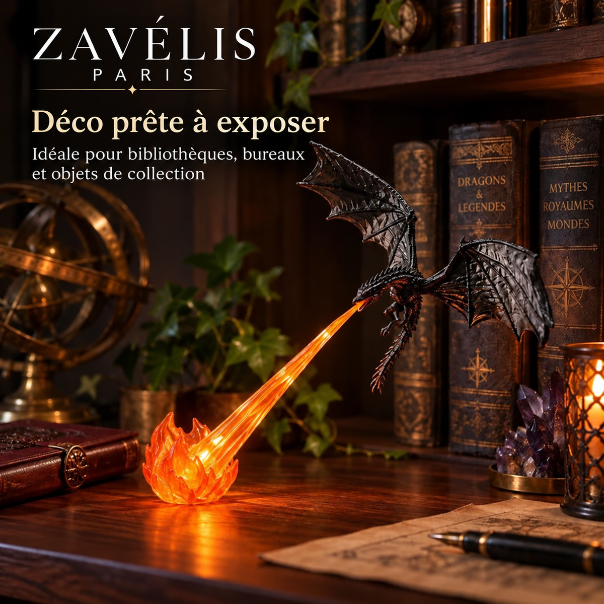 Zavelis™ EmberWing Décoration Dragon LED avec Flamme