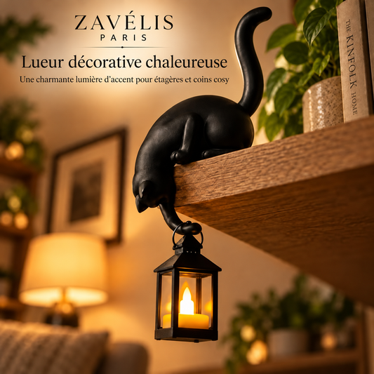 Zavelis™ Purrch Décoration Chat avec Lanterne pour Étagère