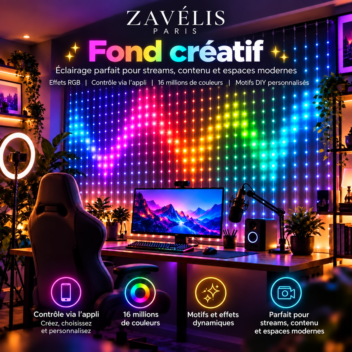 Zavelis™ Rideau Lumineux LED Intelligent