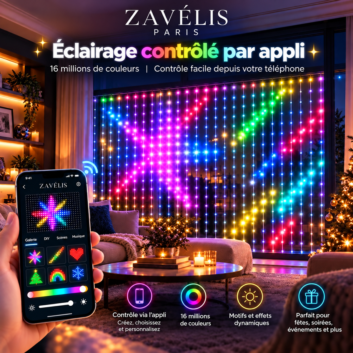 Zavelis™ Rideau Lumineux LED Intelligent