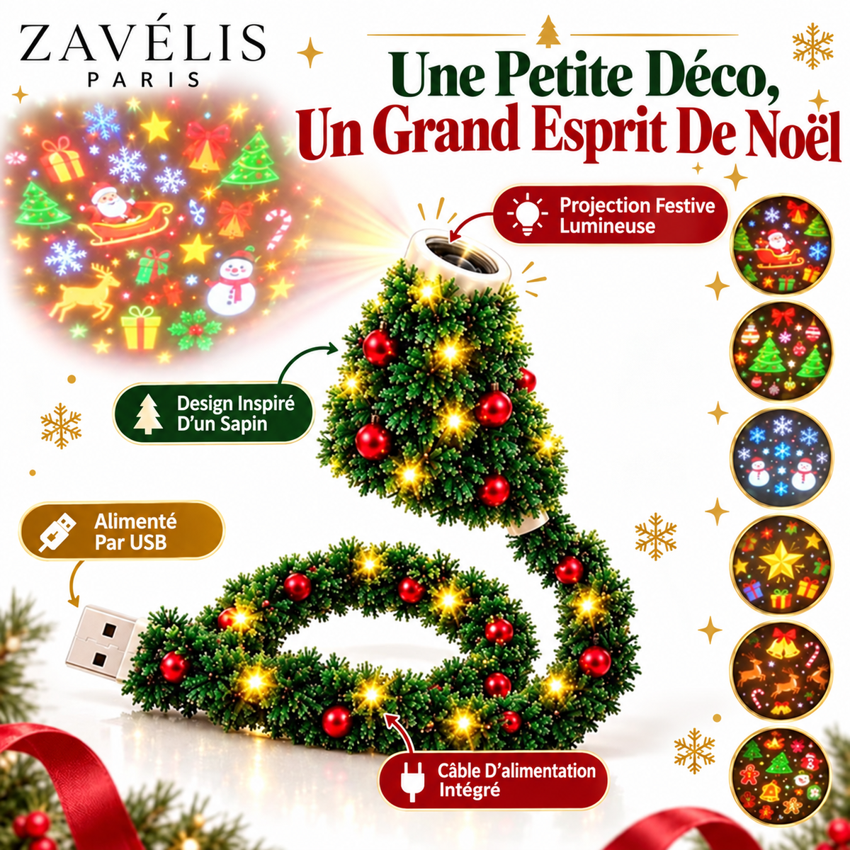 Zavelis™ Projecteur de Noël USB en Forme de Sapin