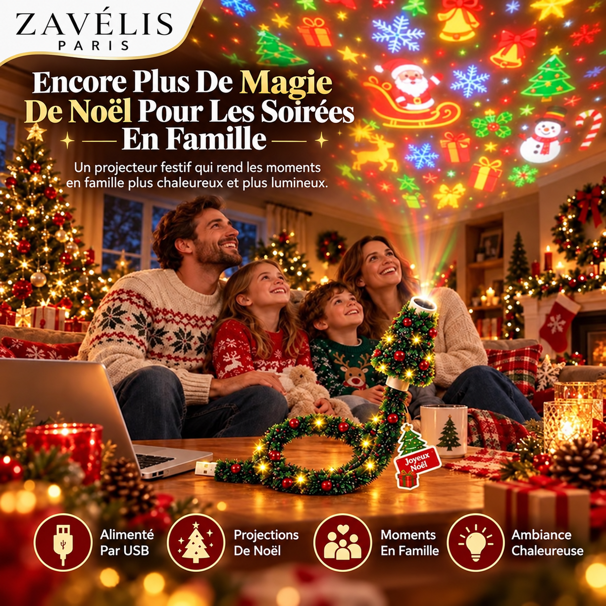 Zavelis™ Projecteur de Noël USB en Forme de Sapin