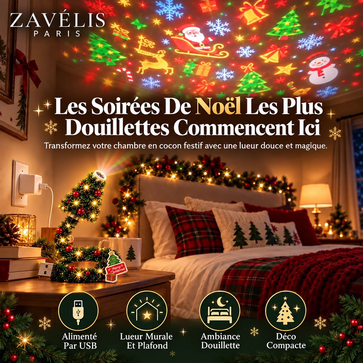 Zavelis™ Projecteur de Noël USB en Forme de Sapin