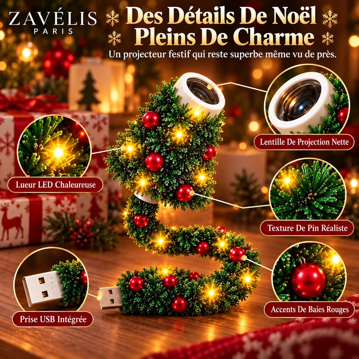 Zavelis™ Projecteur de Noël USB en Forme de Sapin
