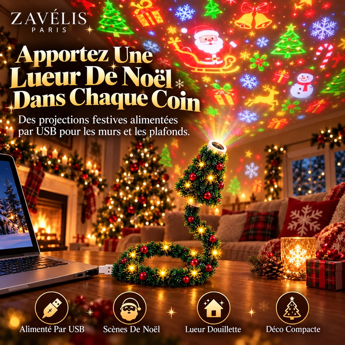 Zavelis™ Projecteur de Noël USB en Forme de Sapin
