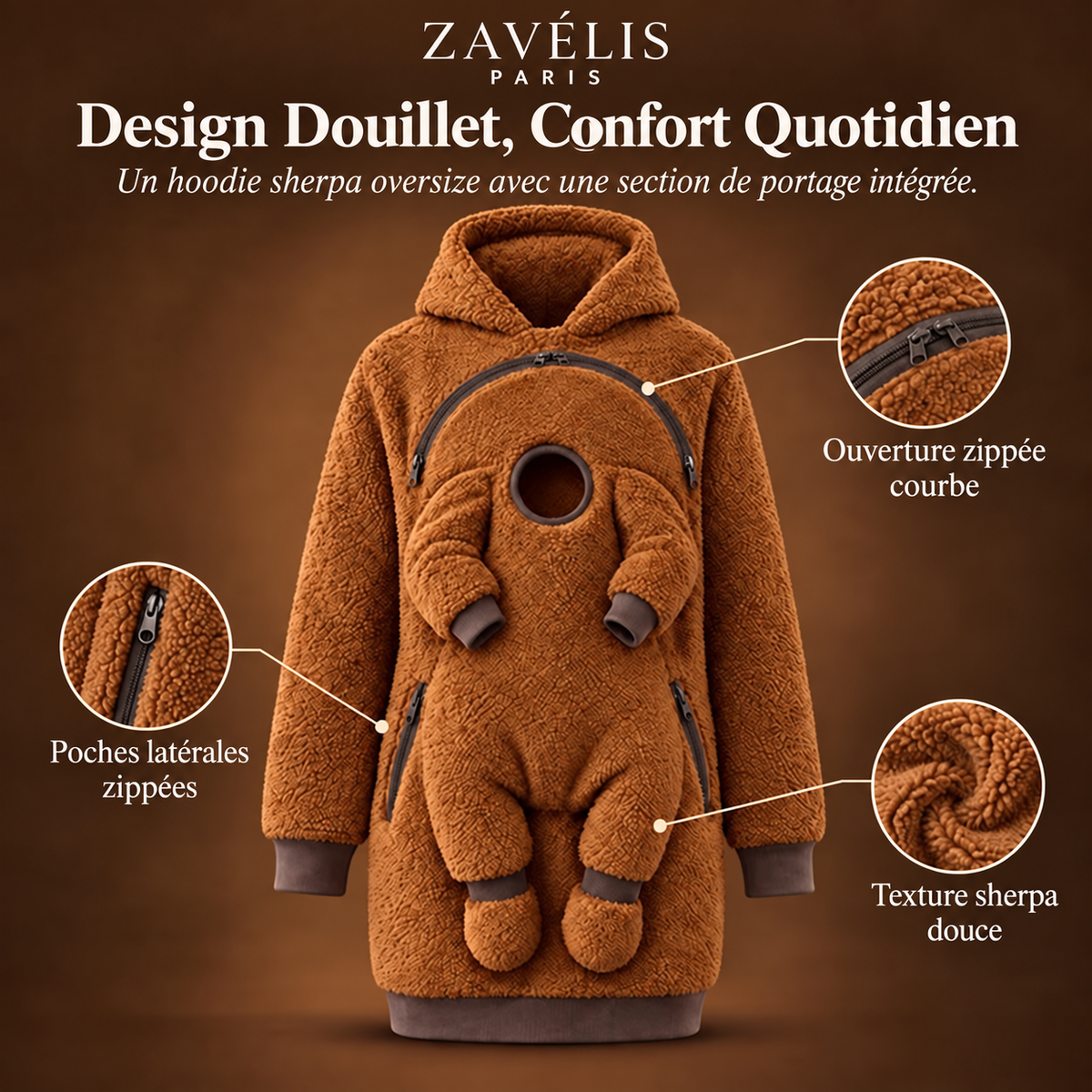 Zavelis™ CozyCarry Sweat à Capuche Sherpa avec Porte-Bébé Intégré