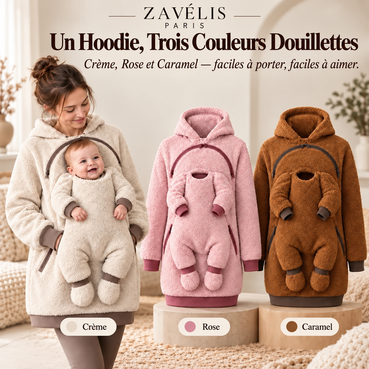 Zavelis™ CozyCarry Sweat à Capuche Sherpa avec Porte-Bébé Intégré