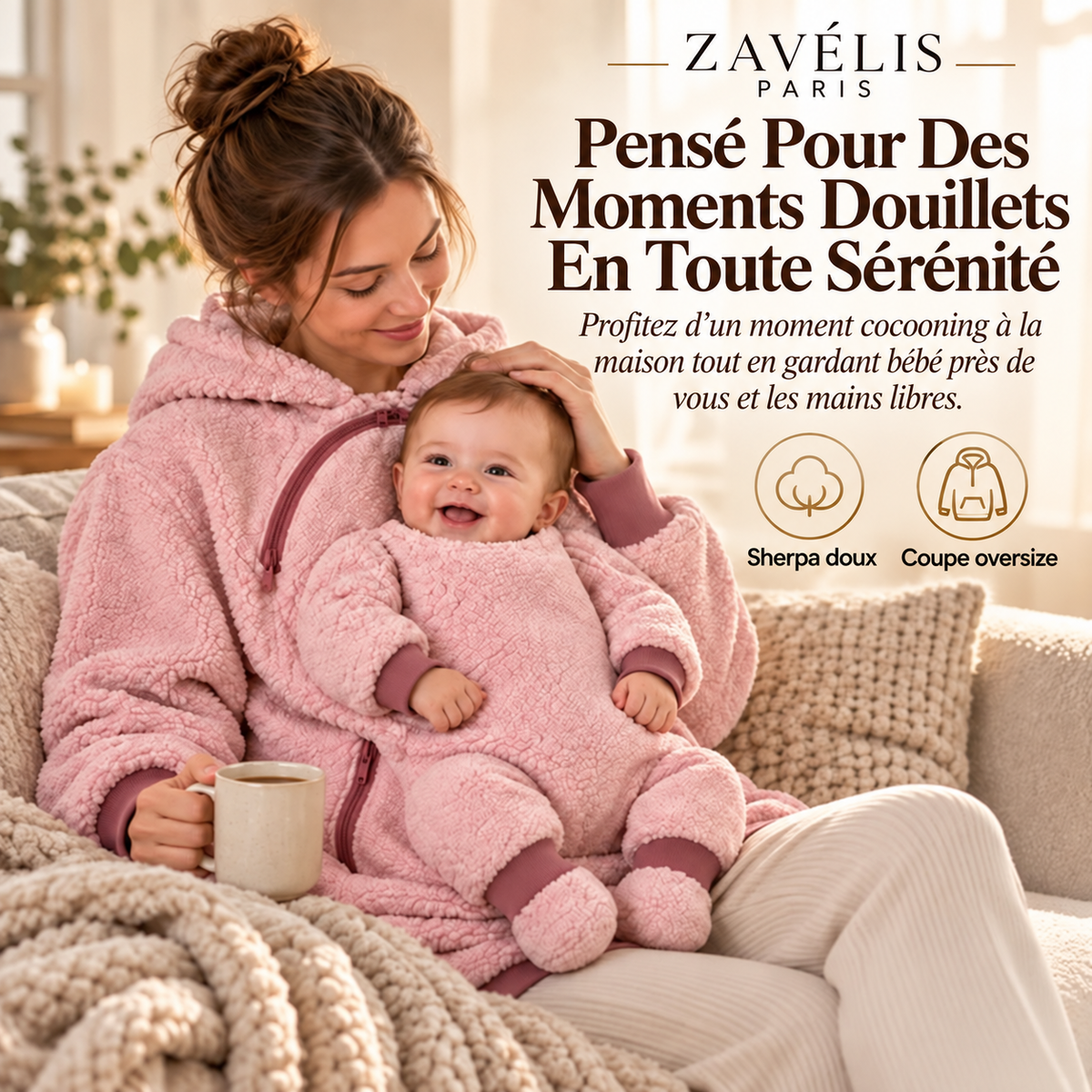 Zavelis™ CozyCarry Sweat à Capuche Sherpa avec Porte-Bébé Intégré